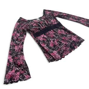 Y2K Fitted Black Butterfly Top – Whimsygoth Mesh Lace M